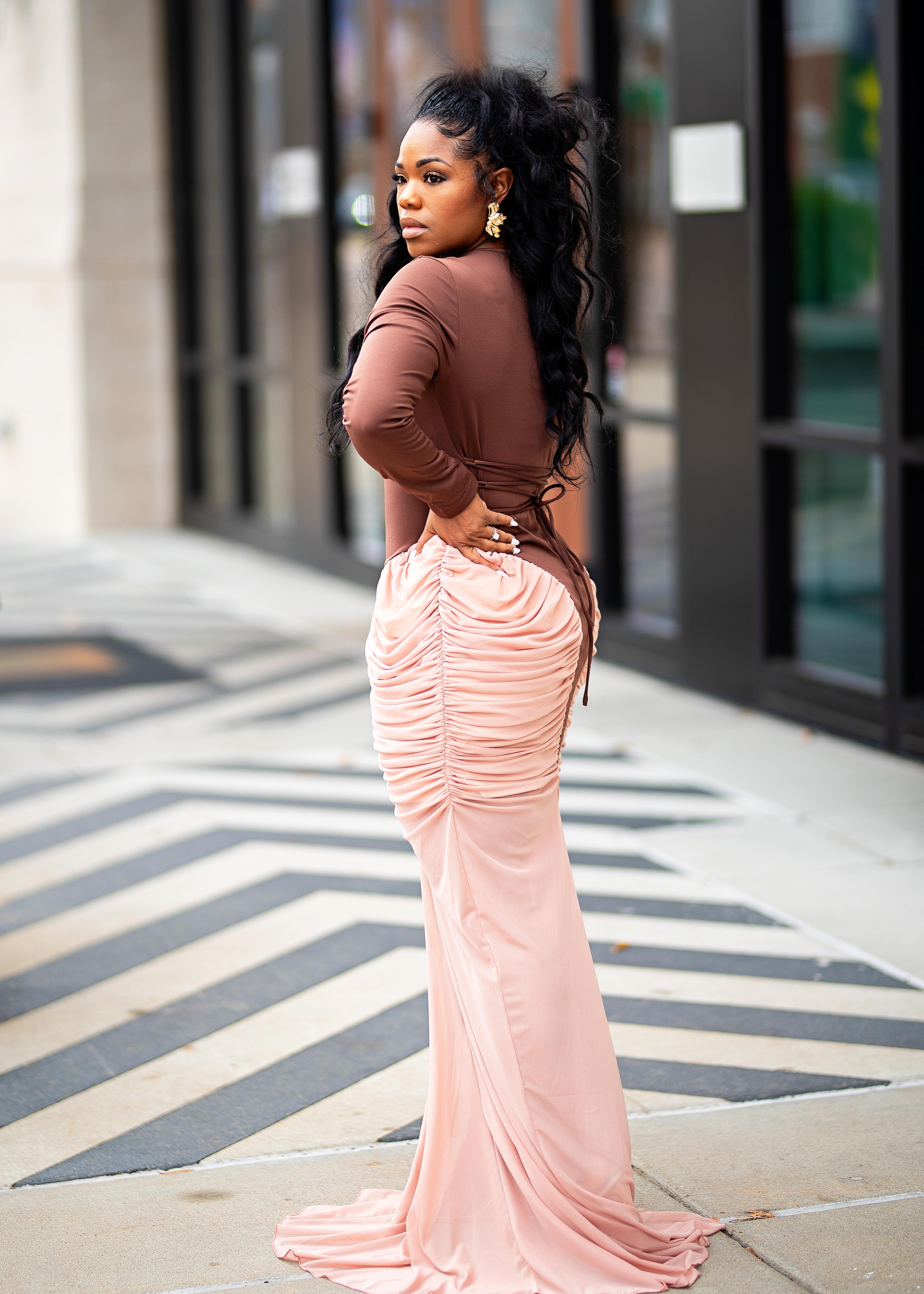 Sylvia | Bodysuit Layered Dress {Nude/Brown} PLEASE READ DESCRIPTION