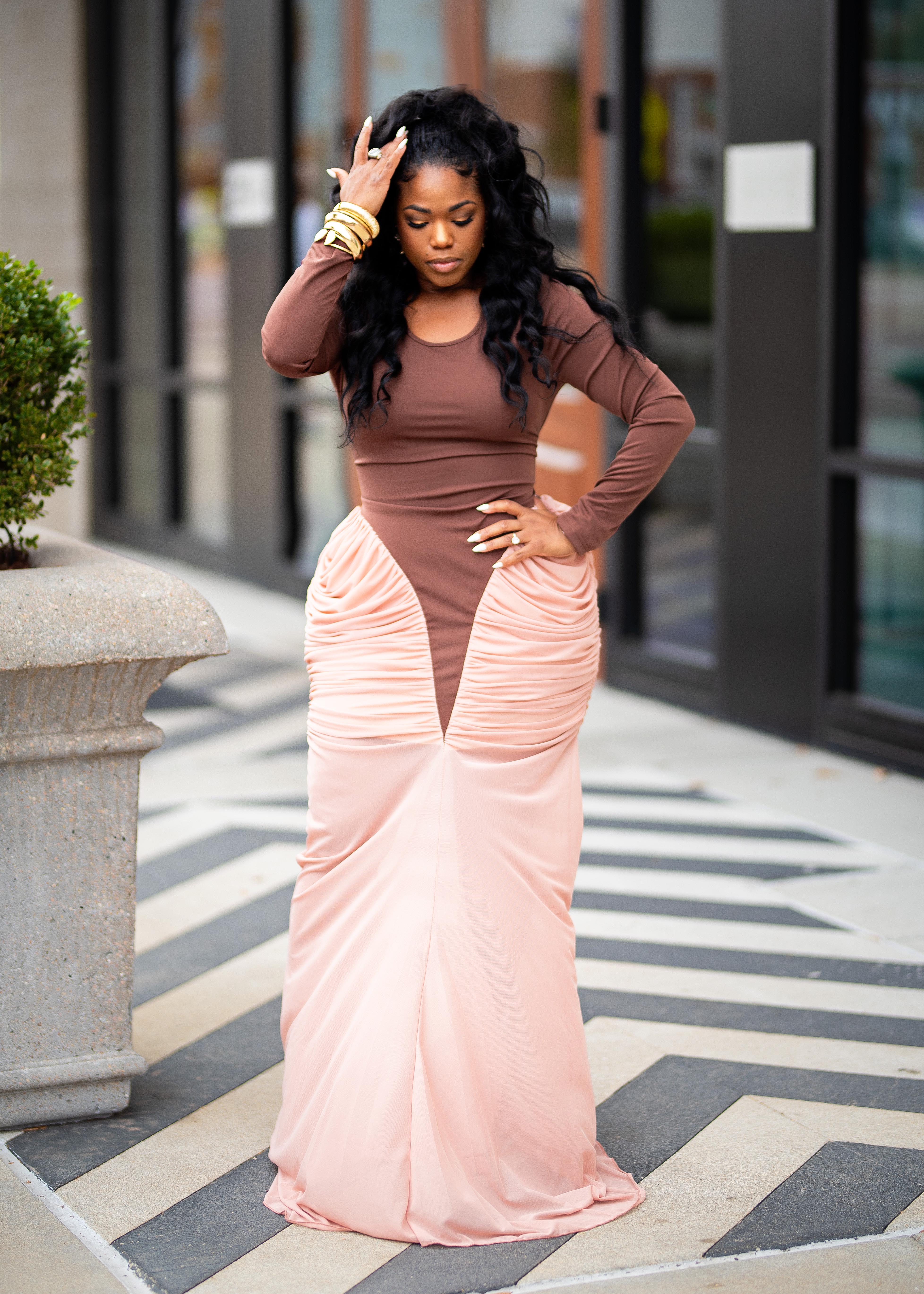 Sylvia | Bodysuit Layered Dress {Nude/Brown} PLEASE READ DESCRIPTION