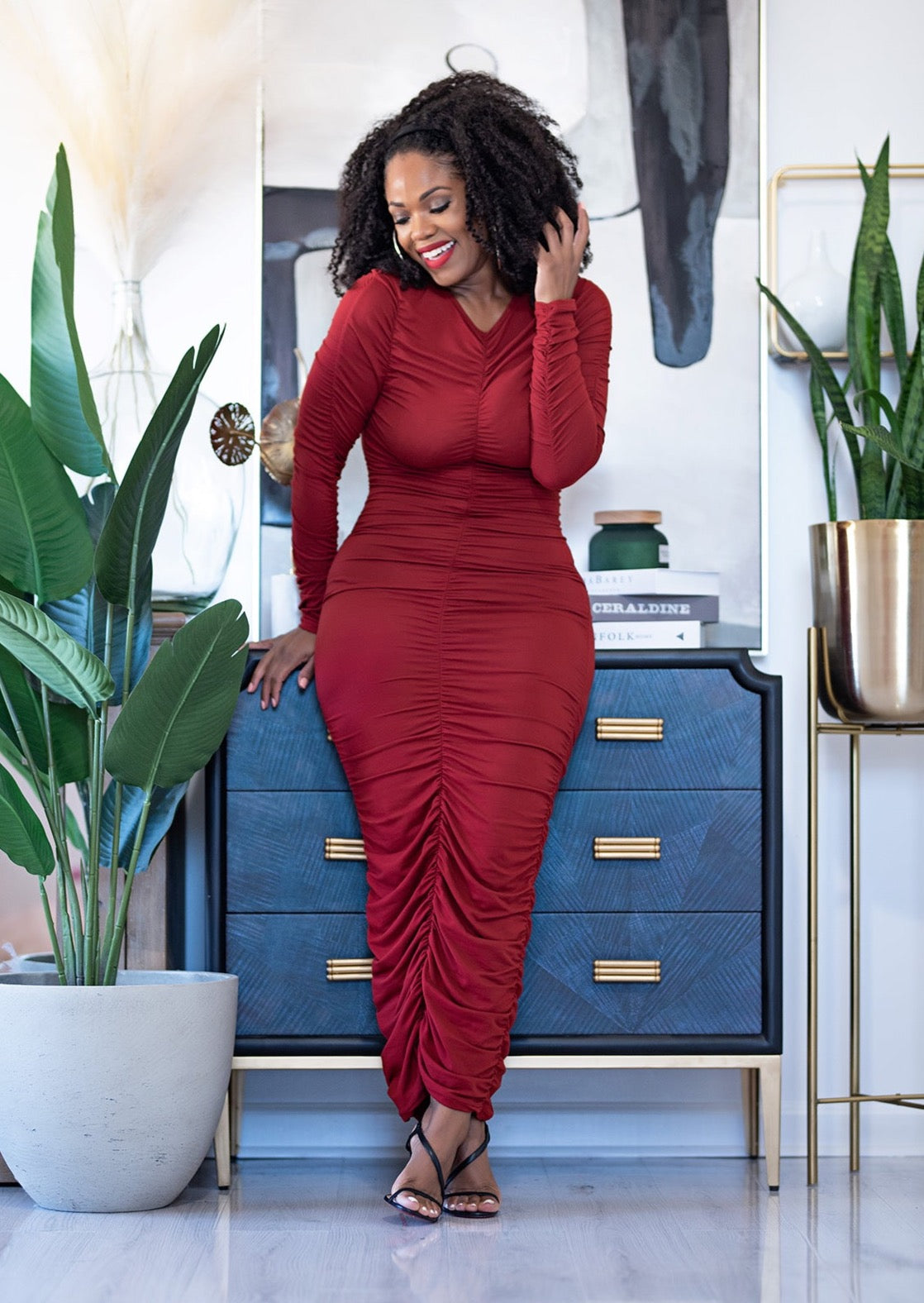 Emelda | Ruched Dress {Saucy Red}