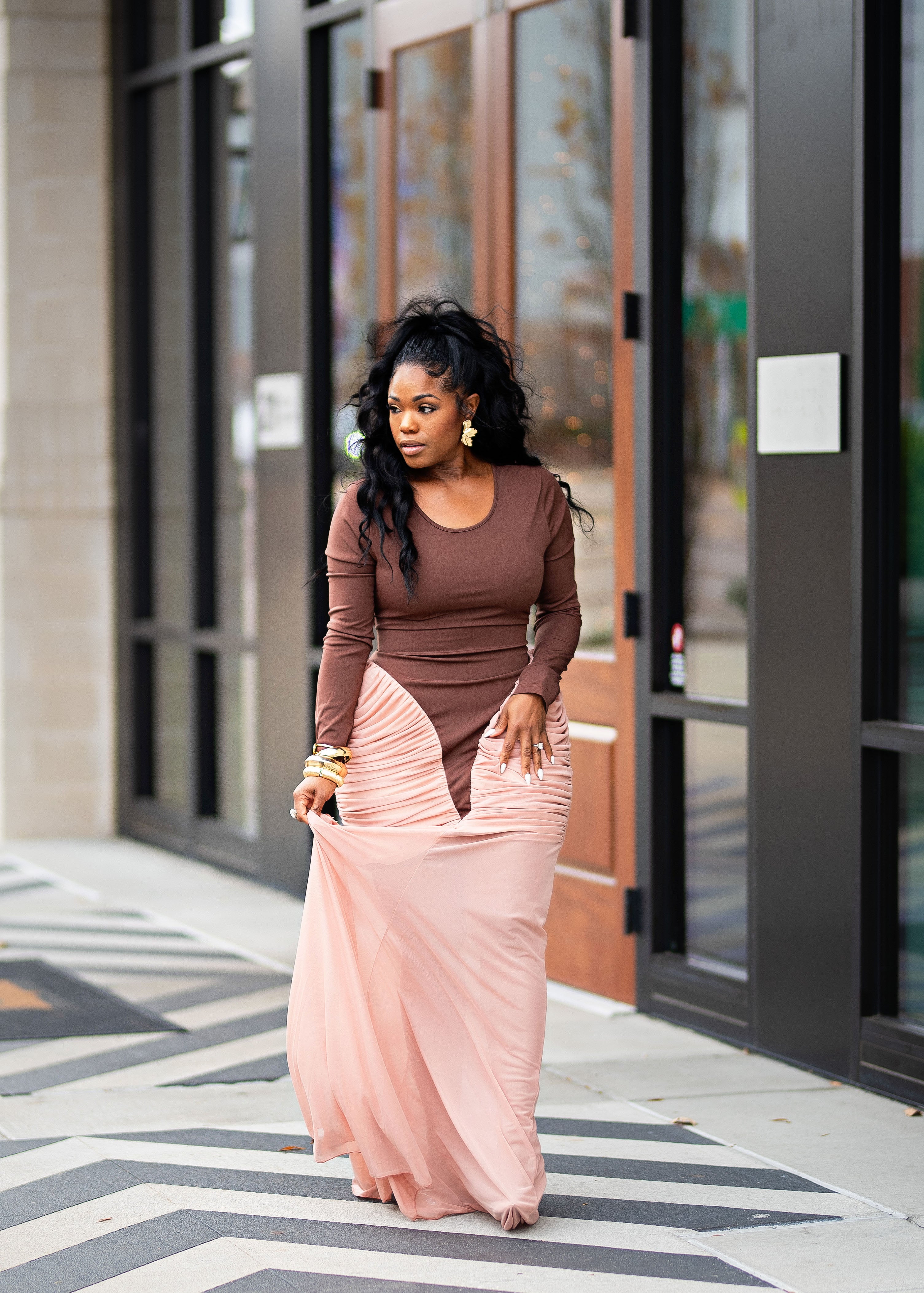 Sylvia | Bodysuit Layered Dress {Nude/Brown} PLEASE READ DESCRIPTION