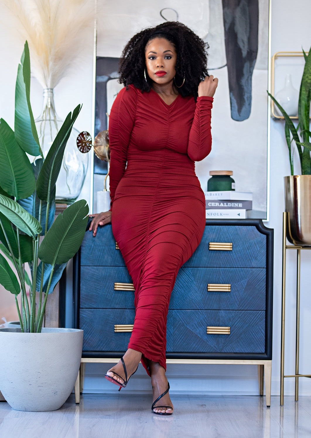 Emelda | Ruched Dress {Saucy Red}